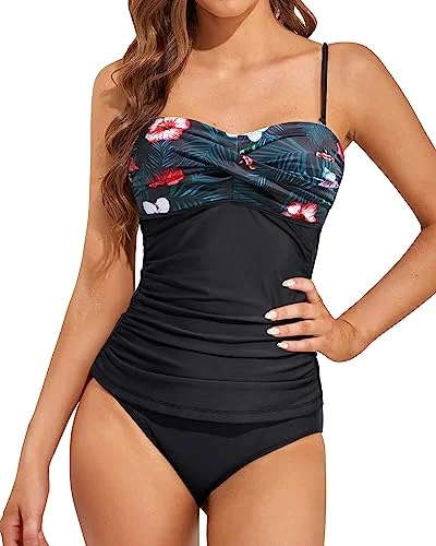 Bandeau Two Piece Tummy Control Tankini Swimsuits