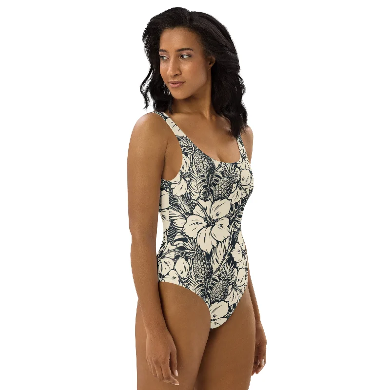 BLACK HIBISCUS ONE-PIECE SWIMSUIT