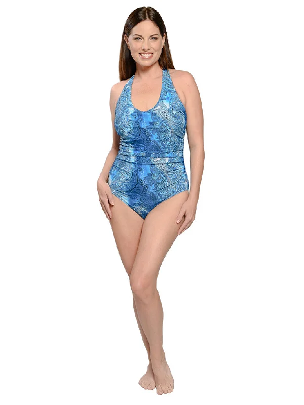 Missy V-Neck, high strap back one piece bathing suit.