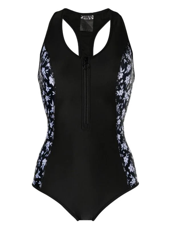 T-Back Scoop One Piece | Black & Floral